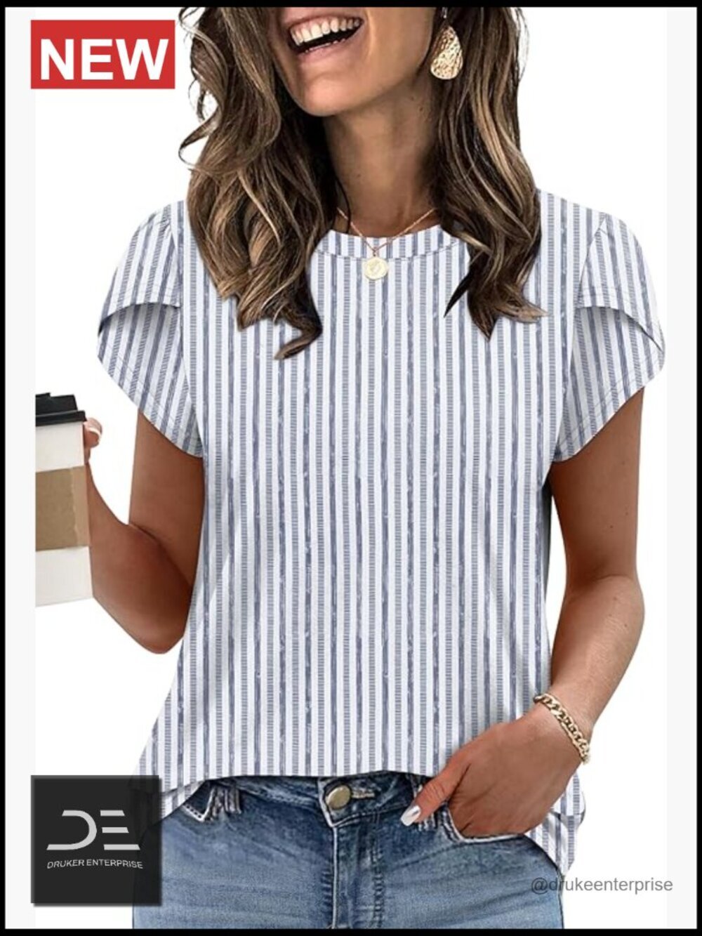 Dressy Casual Short Sleeve Blouse with Petal Sleeves Business Beach Top